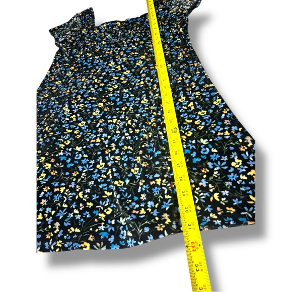 Planet Gold Black Small Floral Print Velvet Short Cap Sleeves Flared Mini Dress - Picture 9 of 16